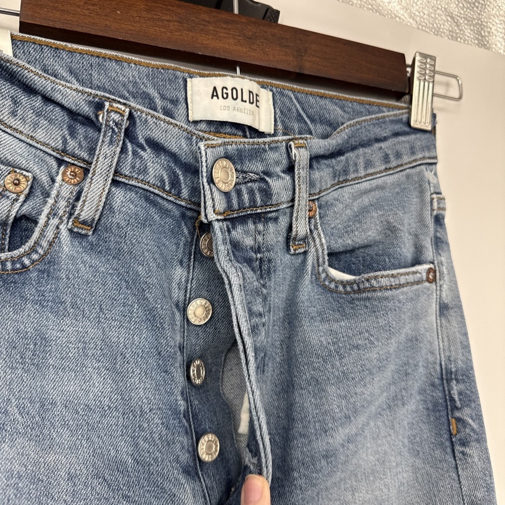 Agolde Nico High Rise Ankle Jeans Button Distressed Raw Hem Grunge Revolve Sz 24 - Picture 2 of 7